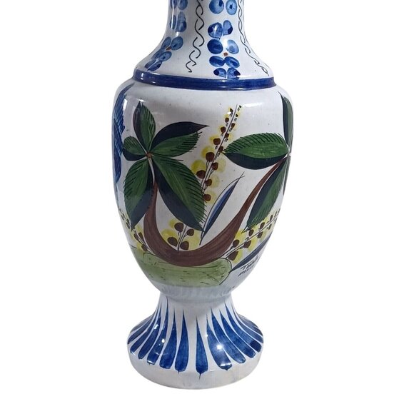 Vintage 15"  Hand-Painted Signed Tonala Mexico Pottery Vase With Peacock - Picture 10 of 12